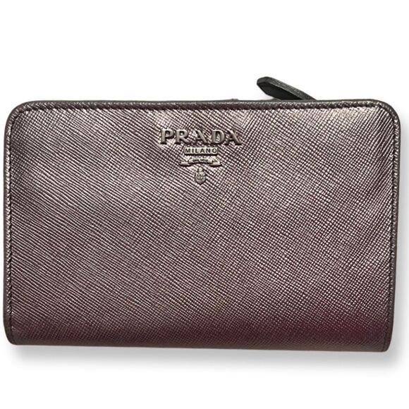 Prada Small Saffiano Compact Wallet Silver - Picture 1 of 16